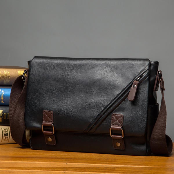 Men Black Messenger Bag PU Leather Business Shoulder Casual Laptop