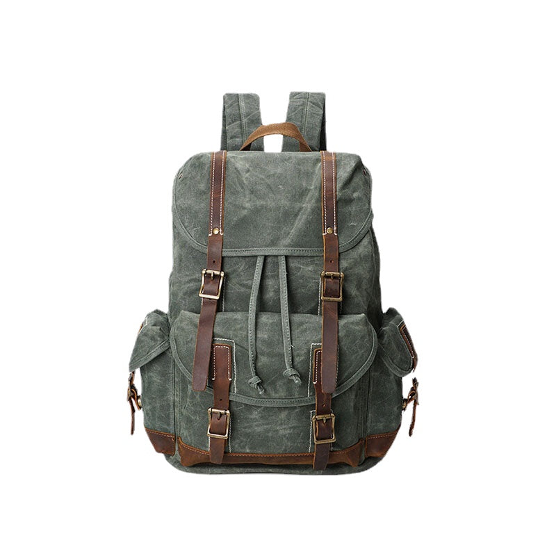 Men Vintage Canvas Leather Backpack Waterproof Travel Bag