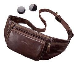 Men Genuine Leather Retro Sport Outdoor Multi-carry Chest Bag Sling Bag Crossbody Bag Waist Bag