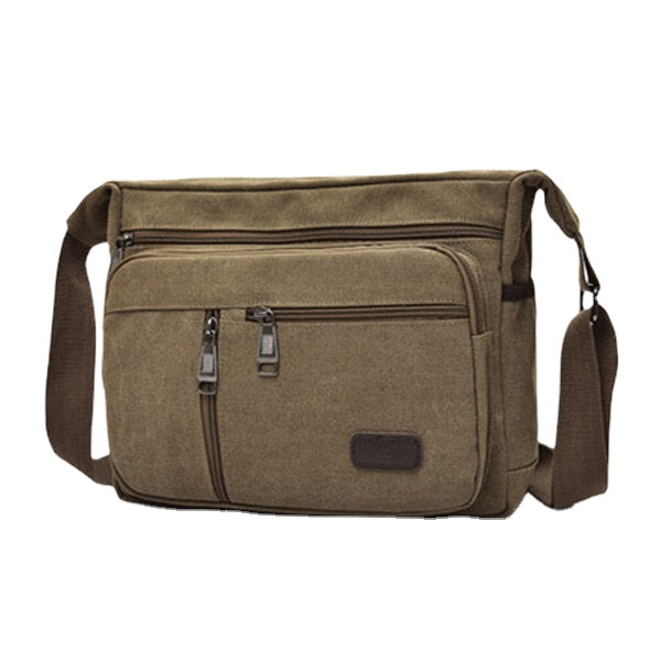 Men Canvas Multi-layers Large Capacity Casual Solid Color Crossbody Bag Shoulder Bag