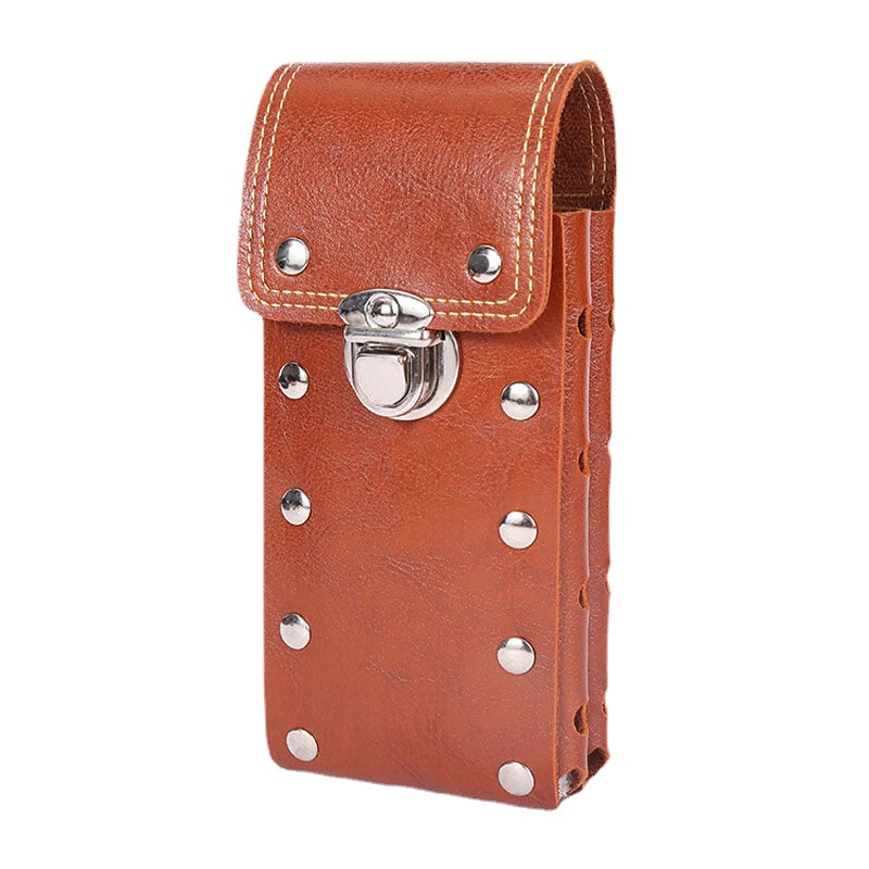 Men Vertical Multifunction Breathable Tasteless Studded Design Waist Bag Multifunction Single Double Layer Phone Bag