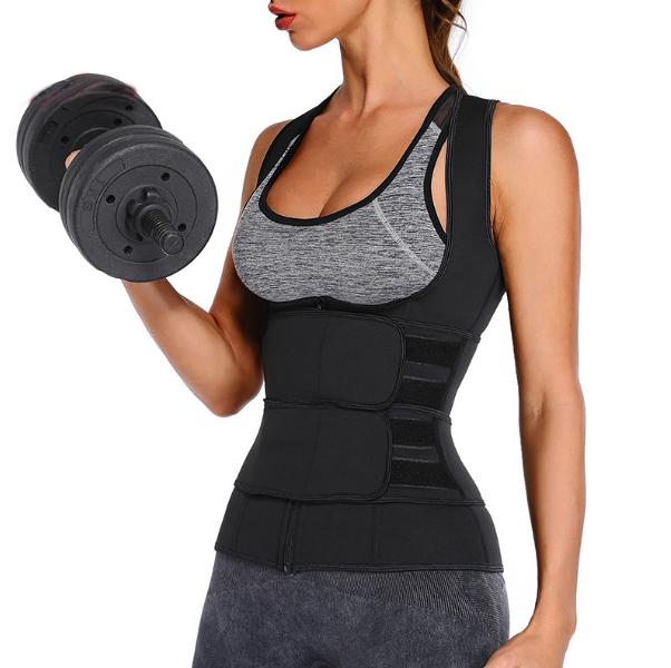 Zipper Double Belts Waist Corset Weight Loss Slimming Sweat Vest Workout Body Tank Top