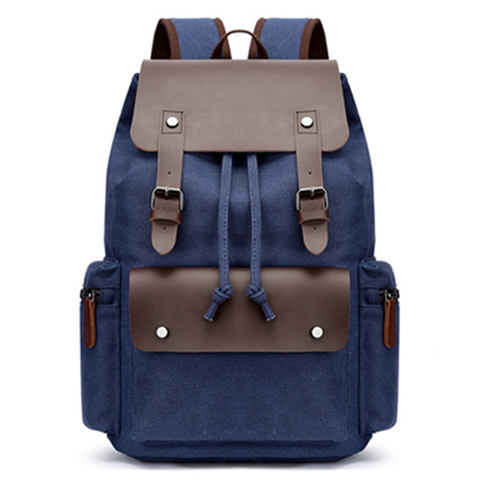 Men Washed Canvas Casual Backpack Large Capacity Drawstring Cover Backpack Laptop Bag