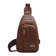 Men PU Leather Earphone Hole Multi-carry Waterproof Crossbody Bag Chest Bag Sling Bag