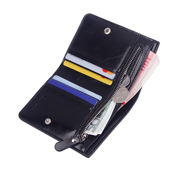 Men Large Capacity Multifunctional Oil Wax Vintage Zipper Hasp Wallet