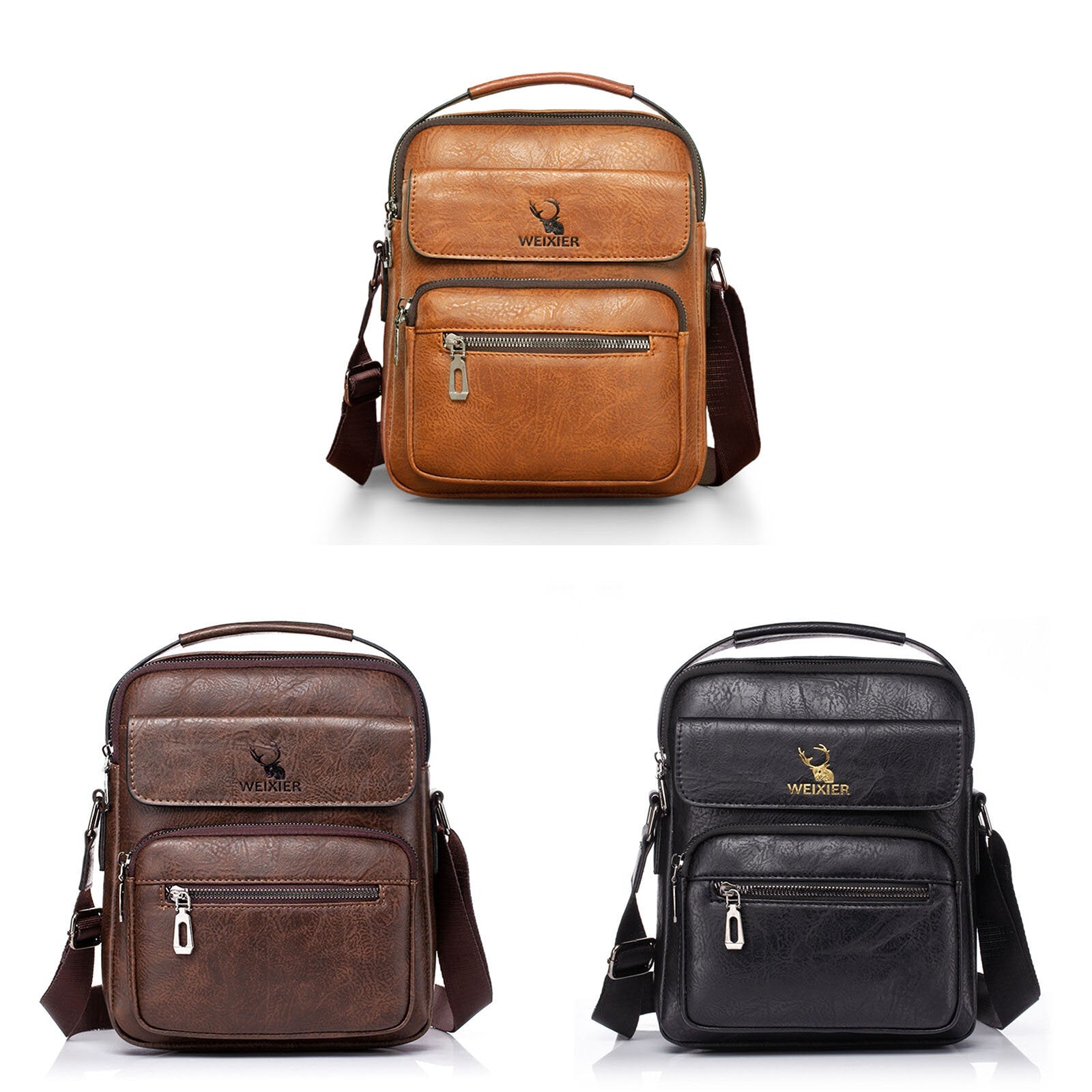 Men Artificial Leather Vintage Business Waterproof Large Capacity Shoulder Crossbody Bag