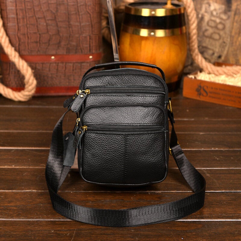 Men Genuine Leather Multi-pocket Vintage 6.3 Inch Phone Bag Crossbody Bags Shoulder Handbag