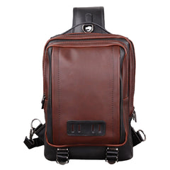 Men PU Leather Vintage Square Design Waterproof Crossbody Bag Large Capacity Multi-functional Chest Pouch Single Shouleder Bag