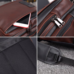 Men PU Leather Vintage Square Design Waterproof Crossbody Bag Large Capacity Multi-functional Chest Pouch Single Shouleder Bag