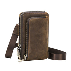 Men Vintage Genuine Leather Zip Side Convertible Straps Crossbody Bag Large Capacity Belt Bag Waist Bag