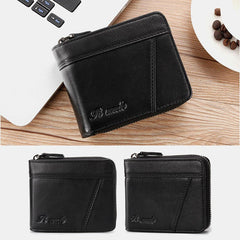 Men Genuine Leather Multifunction Anti-theft Swipe Card Coin Purse RFID Blocking Bifold Zipper Hasp Wallets Multi-card Slot Holder