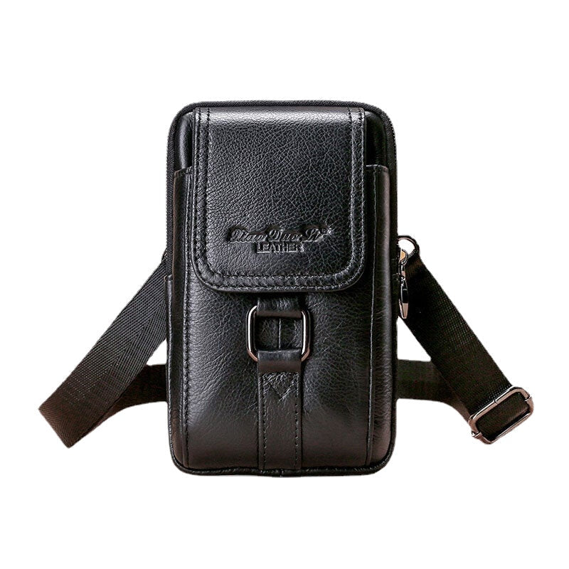 Men Genuine Leather Multifunctional Retro 6.5 Inch Phone Bag Waist Mini Crossbody Shoulder