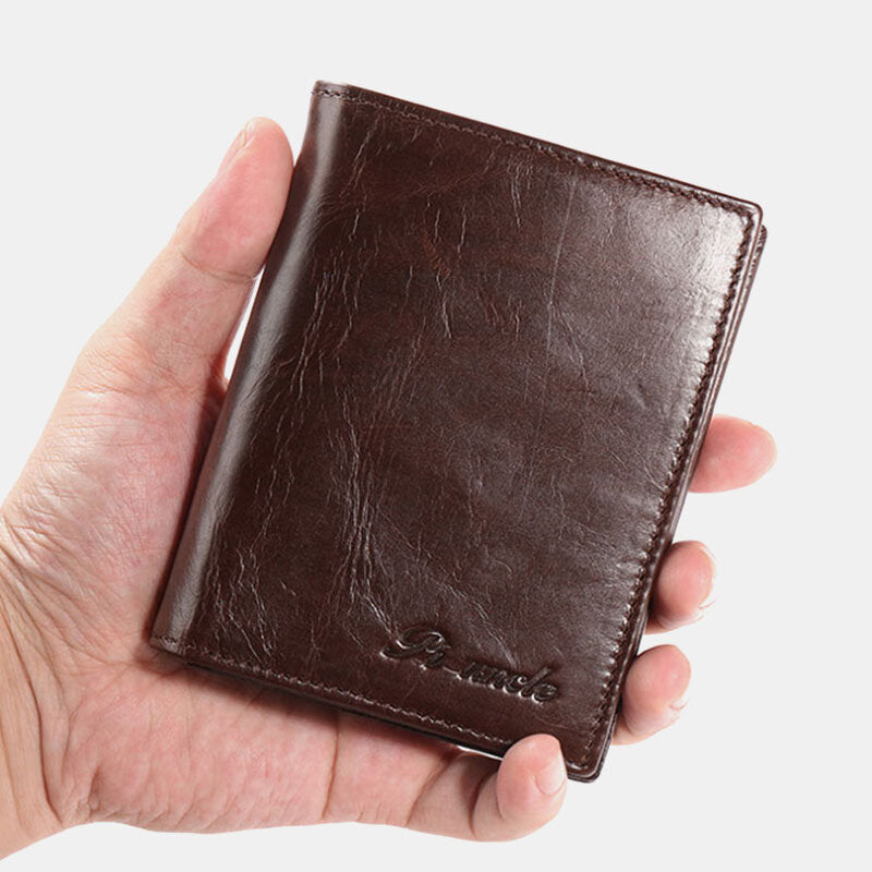 Men Genuine Leather RFID Anti theft 15 Card Slots Bifold Wallet Purse