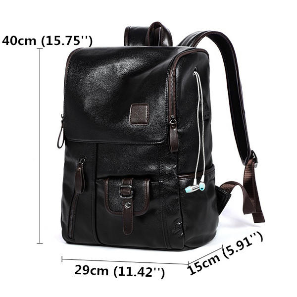 Men PU Leather Solid Vintage Large Capacity Backpack USB Charging Shoulder Bag