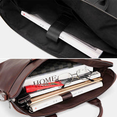 Men Vintage Faux Leather Multi-Carry Large Capacity Solid Color Briefcase Handbags Business Crossbody Bag