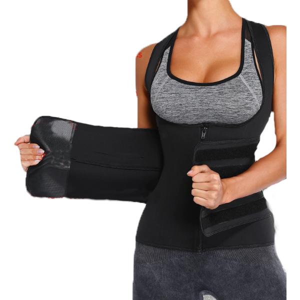 Zipper Double Belts Waist Corset Weight Loss Slimming Sweat Vest Workout Body Tank Top