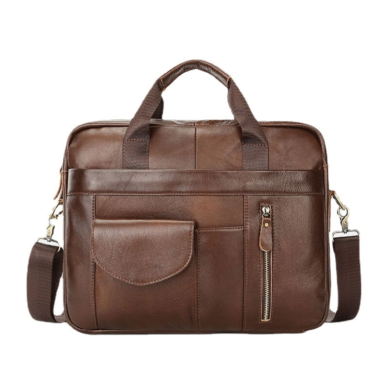 Men Genuine Leather Multi-pocket Vintage 14 Inch Laptop Bag Briefcases Crossbody Bag Shoulder Bag Handbag