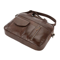 Men Genuine Leather Multi-pocket Vintage 14 Inch Laptop Bag Briefcases Crossbody Bag Shoulder Bag Handbag