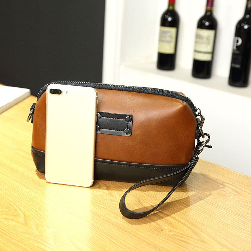 Men PU Leather Solid Color Anti-Theft Casual Phone Bag Crossbody Shoulder