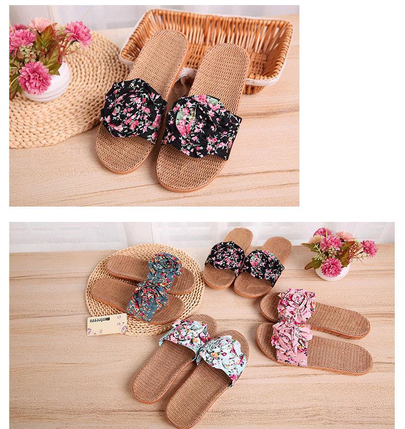 Hot Marketing Summer Bathroom Slipper Indoor Home Women Shoes Hemp Sandals Flower Decoration Shoe Girl - Sheseelady