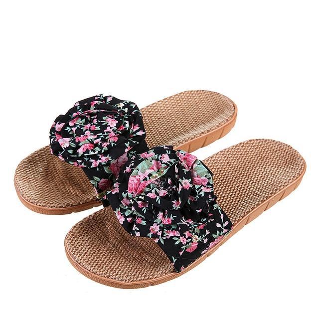 Hot Marketing Summer Bathroom Slipper Indoor Home Women Shoes Hemp Sandals Flower Decoration Shoe Girl