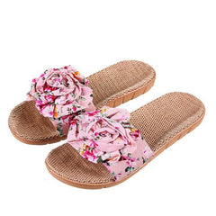 Hot Marketing Summer Bathroom Slipper Indoor Home Women Shoes Hemp Sandals Flower Decoration Shoe Girl - Sheseelady