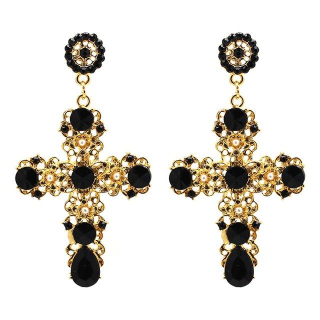 Vintage Boho Crystal Cross Drop Earrings For Women Baroque Bohemian Large Long Jewelry