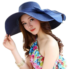 Summer Large Brim Straw Hat Floppy Wide Brim Sun Cap Bowknot Beach Foldable Hats
