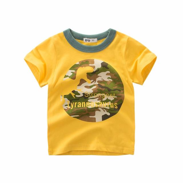 Boys & Girls Cartoon T-Shirts Kids Dinosaur Print T Shirt For Boys Children Summer Short Sleeve T-Shirt Cotton Tops Clothing - Sheseelady