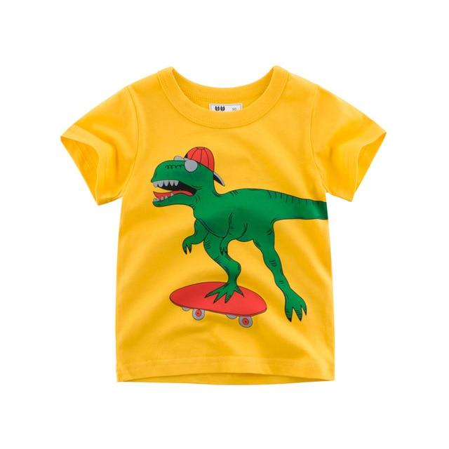 Boys & Girls Cartoon T-Shirts Kids Dinosaur Print T Shirt For Boys Children Summer Short Sleeve T-Shirt Cotton Tops Clothing - Sheseelady