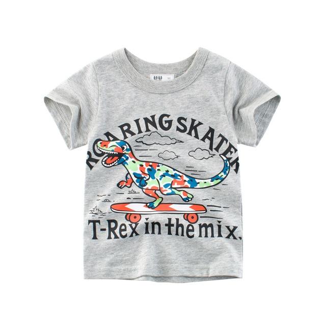 Boys & Girls Cartoon T-Shirts Kids Dinosaur Print T Shirt For Boys Children Summer Short Sleeve T-Shirt Cotton Tops Clothing - Sheseelady