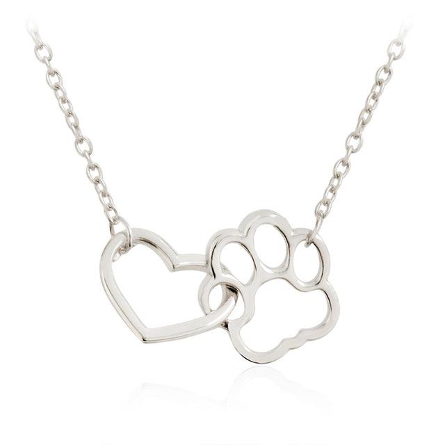 Hollow Pet Paw Footprint Necklaces Shellhard Cute Animal Dog Cat Love Heart Pendant