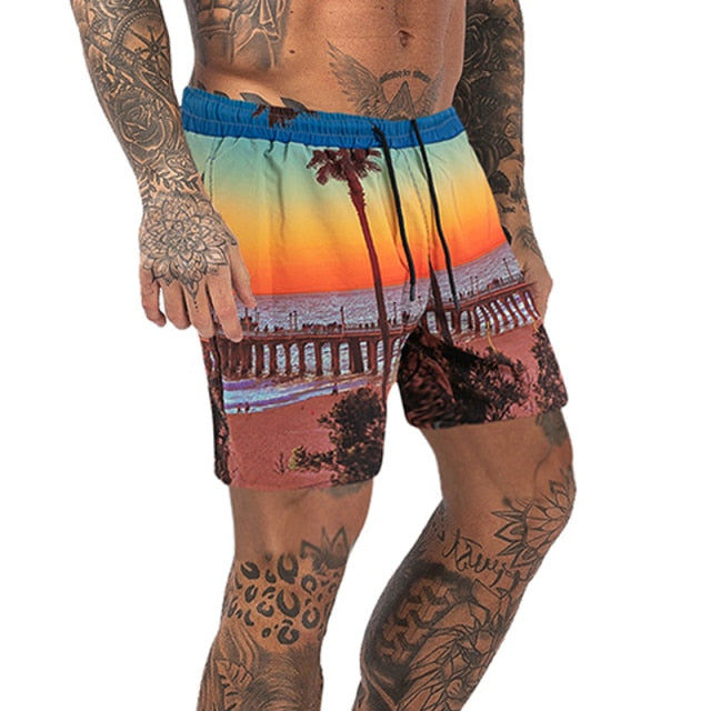 Mens Swimming Trunks Mesh Lining Elastic Drawstring Beach Shorts Fast Dry