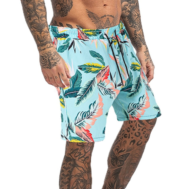 Mens Swimming Trunks Mesh Lining Elastic Drawstring Beach Shorts Fast Dry